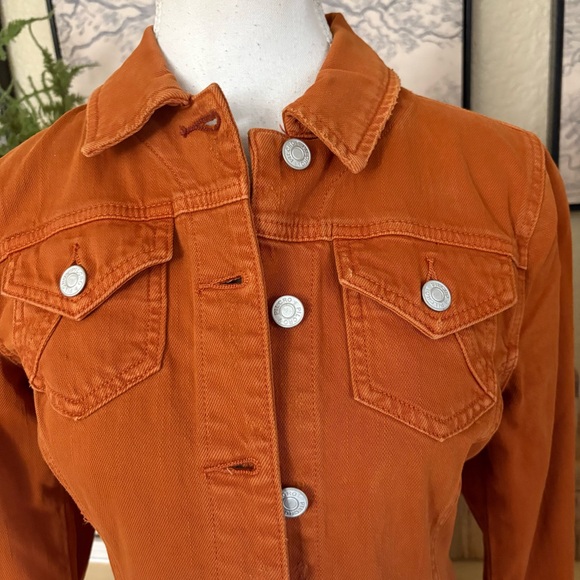 ANTHROPOLOGIE PILCRO Denim Trucker Jacket Burnt Orange Size XS - Picture 3 of 8